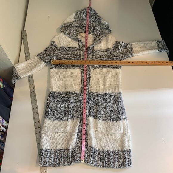 Michael Kors Cardigan Women M Medium Multi Striped Open Front Chunky Knit Hooded - Picture 6 of 11